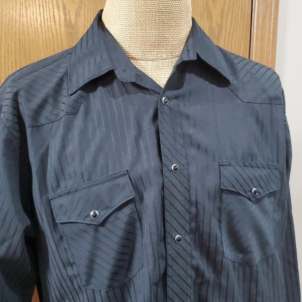 Wrangler vintage pearl snap long sleeve western shirt black striped